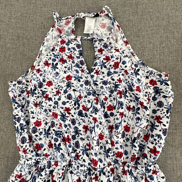 Joe B Floral Romper Sleeveless Cinched Waist Keyhole Neckline Large White Red Bl - Picture 3 of 14